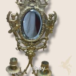Applique Murale Bougeoir x2 avec Miroir Ovale Style Napoléon III Bronze