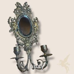 Applique Murale Bougeoir x2 avec Miroir Ovale Style Napoléon III Bronze