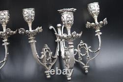 Appliques bronze argenté baroque bougeoirs candélabres anciens paire