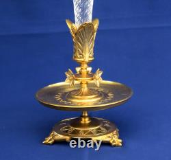 BACCARAT Vase Cornet Bronze Doré Cristal Côtes Torses Napoléon III XIXème Siècle