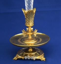 BACCARAT Vase Cornet Bronze Doré Cristal Côtes Torses Napoléon III XIXème Siècle