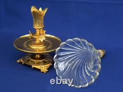 BACCARAT Vase Cornet Bronze Doré Cristal Côtes Torses Napoléon III XIXème Siècle