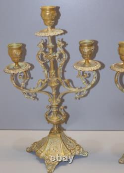 -BELLE & ANCIENNE PAIRE de BOUGEOIRS BRONZE NAPOLEON III à 3 FEUX déco D