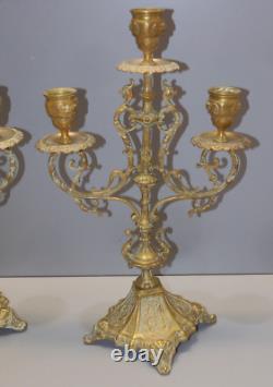 -BELLE & ANCIENNE PAIRE de BOUGEOIRS BRONZE NAPOLEON III à 3 FEUX déco D