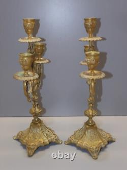 -BELLE & ANCIENNE PAIRE de BOUGEOIRS BRONZE NAPOLEON III à 3 FEUX déco D