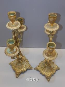 -BELLE & ANCIENNE PAIRE de BOUGEOIRS BRONZE NAPOLEON III à 3 FEUX déco D