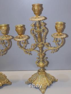 -BELLE & ANCIENNE PAIRE de BOUGEOIRS BRONZE NAPOLEON III à 3 FEUX déco D