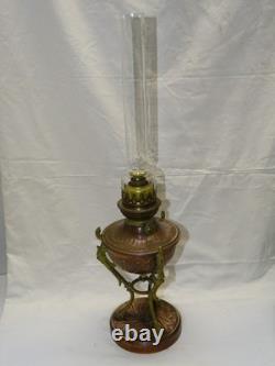 -BELLE LAMPE A PETROLE NAPOLEON III NIII EN CUIVRE et BRONZE VERRE ANCIEN D