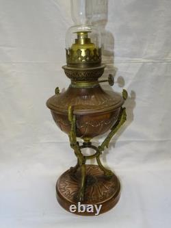 -BELLE LAMPE A PETROLE NAPOLEON III NIII EN CUIVRE et BRONZE VERRE ANCIEN D