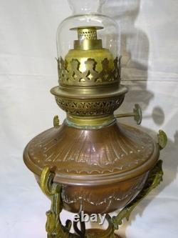 -BELLE LAMPE A PETROLE NAPOLEON III NIII EN CUIVRE et BRONZE VERRE ANCIEN D