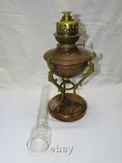 -BELLE LAMPE A PETROLE NAPOLEON III NIII EN CUIVRE et BRONZE VERRE ANCIEN D