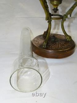 -BELLE LAMPE A PETROLE NAPOLEON III NIII EN CUIVRE et BRONZE VERRE ANCIEN D