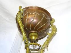 -BELLE LAMPE A PETROLE NAPOLEON III NIII EN CUIVRE et BRONZE VERRE ANCIEN D