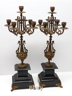 - BELLE PAIRE de BOUGEOIRS CANDELABRES 5 FEUX NAPOLEON III BRONZE MARBRE NOIR D