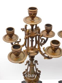 - BELLE PAIRE de BOUGEOIRS CANDELABRES 5 FEUX NAPOLEON III BRONZE MARBRE NOIR D