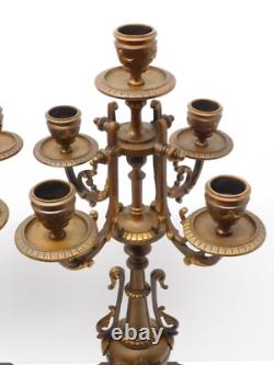 - BELLE PAIRE de BOUGEOIRS CANDELABRES 5 FEUX NAPOLEON III BRONZE MARBRE NOIR D