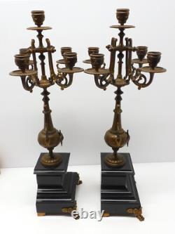 - BELLE PAIRE de BOUGEOIRS CANDELABRES 5 FEUX NAPOLEON III BRONZE MARBRE NOIR D
