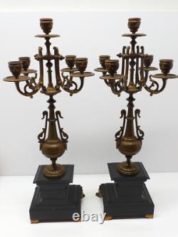 - BELLE PAIRE de BOUGEOIRS CANDELABRES 5 FEUX NAPOLEON III BRONZE MARBRE NOIR D