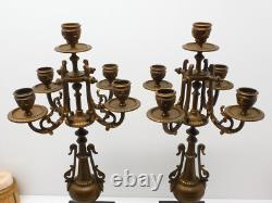 - BELLE PAIRE de BOUGEOIRS CANDELABRES 5 FEUX NAPOLEON III BRONZE MARBRE NOIR D