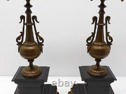 - BELLE PAIRE de BOUGEOIRS CANDELABRES 5 FEUX NAPOLEON III BRONZE MARBRE NOIR D