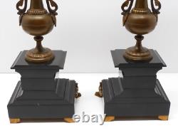 - BELLE PAIRE de BOUGEOIRS CANDELABRES 5 FEUX NAPOLEON III BRONZE MARBRE NOIR D