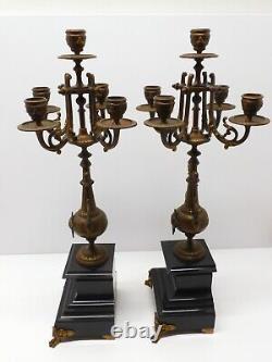 - BELLE PAIRE de BOUGEOIRS CANDELABRES 5 FEUX NAPOLEON III BRONZE MARBRE NOIR D