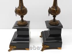 - BELLE PAIRE de BOUGEOIRS CANDELABRES 5 FEUX NAPOLEON III BRONZE MARBRE NOIR D