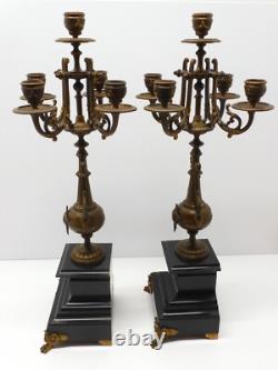 - BELLE PAIRE de BOUGEOIRS CANDELABRES 5 FEUX NAPOLEON III BRONZE MARBRE NOIR D