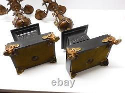 - BELLE PAIRE de BOUGEOIRS CANDELABRES 5 FEUX NAPOLEON III BRONZE MARBRE NOIR D