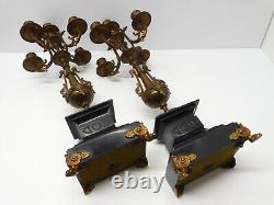 - BELLE PAIRE de BOUGEOIRS CANDELABRES 5 FEUX NAPOLEON III BRONZE MARBRE NOIR D