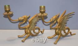 -BELLE PAIRE de BOUGEOIRS DRAGONS AILES BRONZE NAPOLEON III NIII déco Bougie D