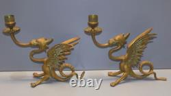 -BELLE PAIRE de BOUGEOIRS DRAGONS AILES BRONZE NAPOLEON III NIII déco Bougie D