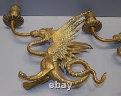 -BELLE PAIRE de BOUGEOIRS DRAGONS AILES BRONZE NAPOLEON III NIII déco Bougie D