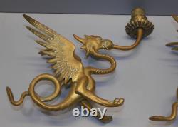 -BELLE PAIRE de BOUGEOIRS DRAGONS AILES BRONZE NAPOLEON III NIII déco Bougie D