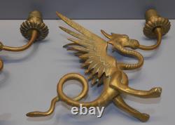 -BELLE PAIRE de BOUGEOIRS DRAGONS AILES BRONZE NAPOLEON III NIII déco Bougie D