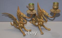 -BELLE PAIRE de BOUGEOIRS DRAGONS AILES BRONZE NAPOLEON III NIII déco Bougie D