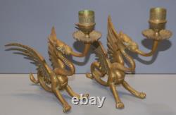 -BELLE PAIRE de BOUGEOIRS DRAGONS AILES BRONZE NAPOLEON III NIII déco Bougie D