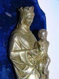 BENITIER MURAL BRONZE Argenté VIERGE à l'ENFANT fin XIXe Napoléon III christ D