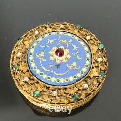 BOITE Email Emaux Bronze Perles XIXè Victorian Enamel Kiln Fired BOX 19thC