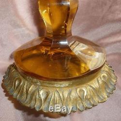 Baccarat Pied de lampe à pétrole XIXème cristal moulé & bronze brun orangé RARE