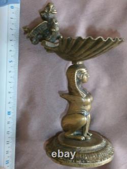 Baguier Napoléon III bronze Sphinge coiffe pharaon Coquille St Jacques & Dragon