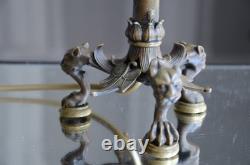 Barbedienne-cahieux Pied De Lampe En Bronze Aux Tetes De Lionnes Napoleon III