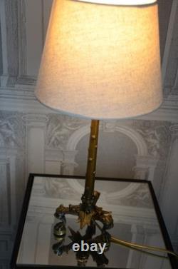 Barbedienne-cahieux Pied De Lampe En Bronze Aux Tetes De Lionnes Napoleon III