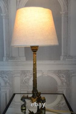 Barbedienne-cahieux Pied De Lampe En Bronze Aux Tetes De Lionnes Napoleon III