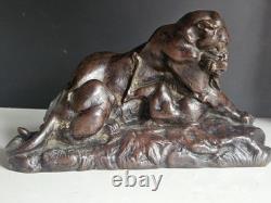 Barye Antoine-louis Bronze Patine Brune Chocolat Tigre Jaguar Et Gazelle XIX