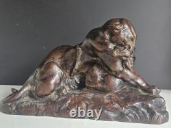 Barye Antoine-louis Bronze Patine Brune Chocolat Tigre Jaguar Et Gazelle XIX