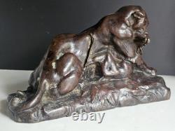 Barye Antoine-louis Bronze Patine Brune Chocolat Tigre Jaguar Et Gazelle XIX