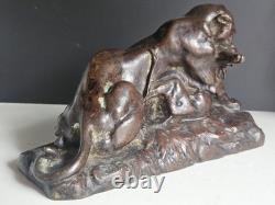 Barye Antoine-louis Bronze Patine Brune Chocolat Tigre Jaguar Et Gazelle XIX