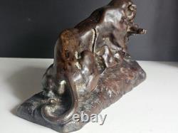 Barye Antoine-louis Bronze Patine Brune Chocolat Tigre Jaguar Et Gazelle XIX
