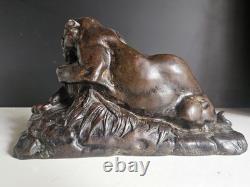 Barye Antoine-louis Bronze Patine Brune Chocolat Tigre Jaguar Et Gazelle XIX